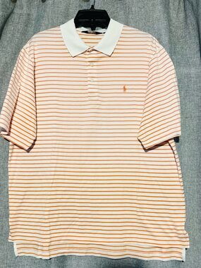 Ralph Lauren Orange & White Striped Polo with White Collar